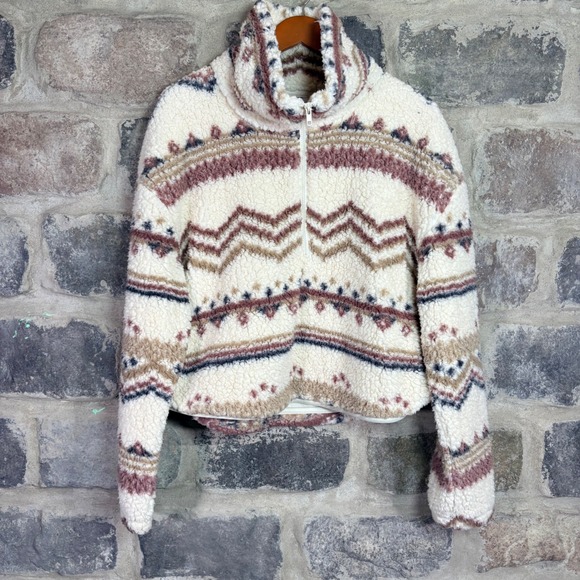 wild fable Tops - Wild Fable Sherpa Fleece Pullover Sweater Fair Isle Pattern Beige XXL Warm Cozy